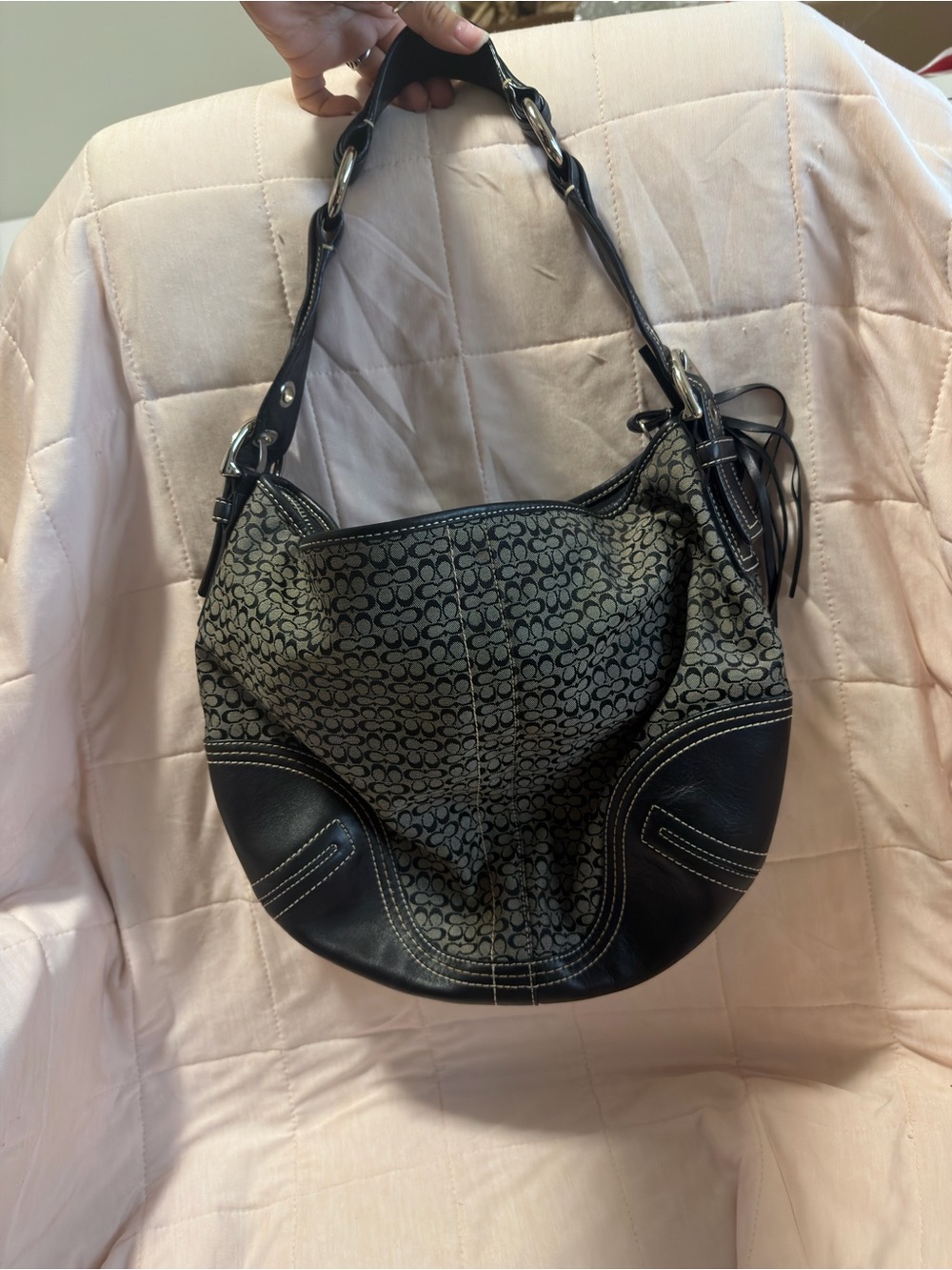 Coach Black Signature Canvas and Leather Shoulder Hobo